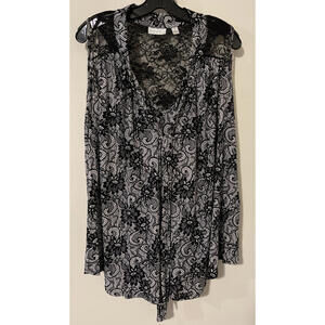 NYC Womens Medium Black Floral Oversize Tunic Style Vneck Sleeveless Blouse!M910